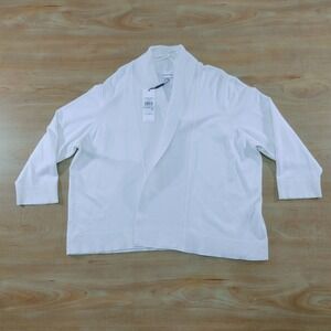 Calvin‎ Klein Modern Suiting White Ribbed Shawl Collar Cardigan Sweater Size 1X